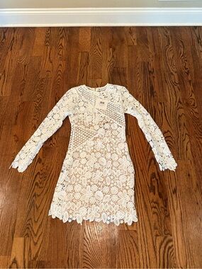 Selfie Leslie White Lace Long-Sleeve Mini Dress